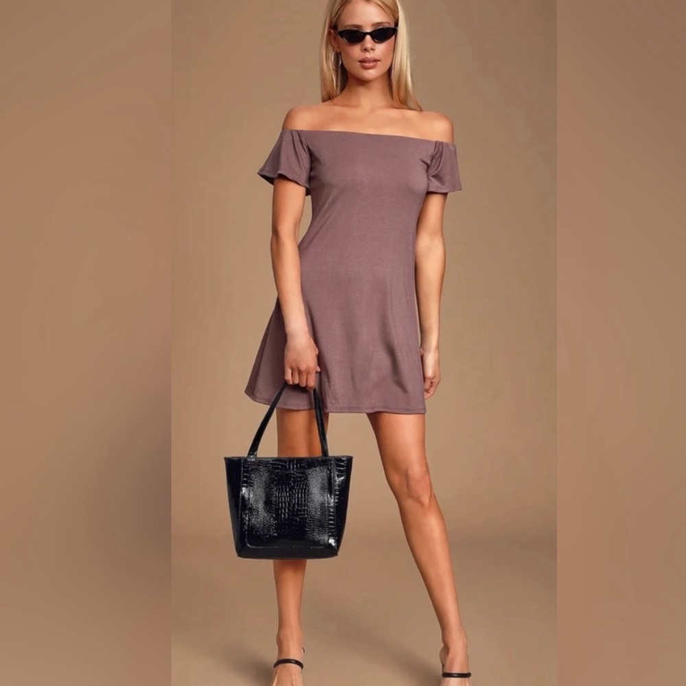 Lulus Kiss Keeper Dusty Purple Off the Shoulder Swing Dress